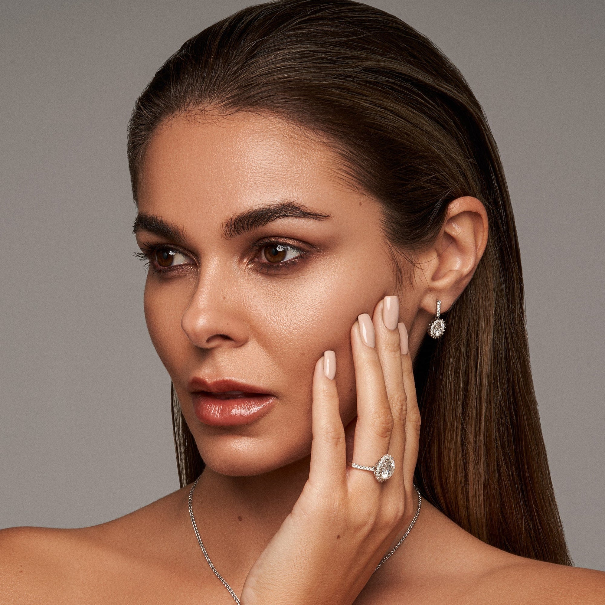 Halo set large diamond ring and earrings handcrafted in the UK - Avila Vara