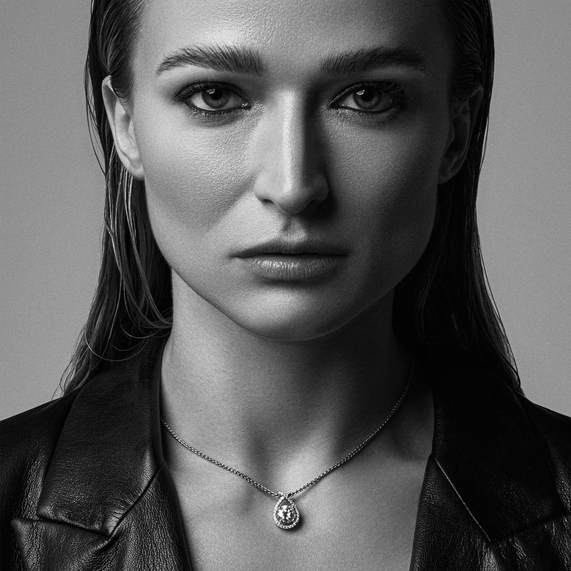 Romantic diamond necklace teardrop shape with curved halo - Avila Vara