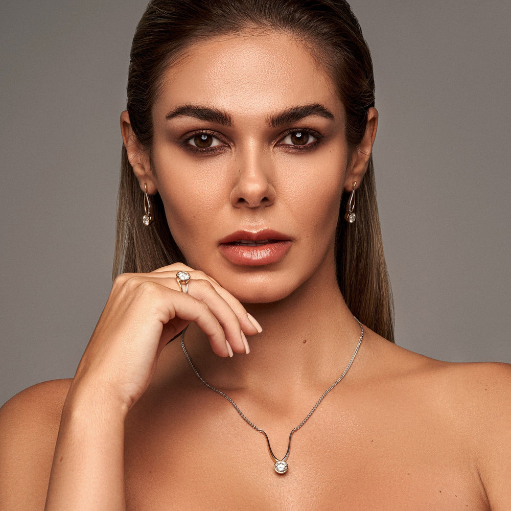 TWYN Designer Diamond Necklace, with Lush centre man-made diamond in yellow and white gold – Avila Vara